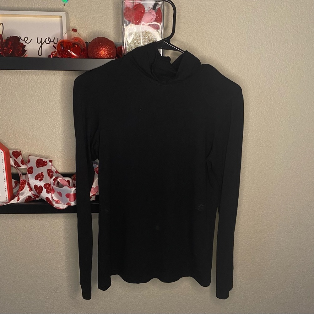 Polka Relaxed Turtleneck Long Sleeve Pima Cotton Knit Top XS